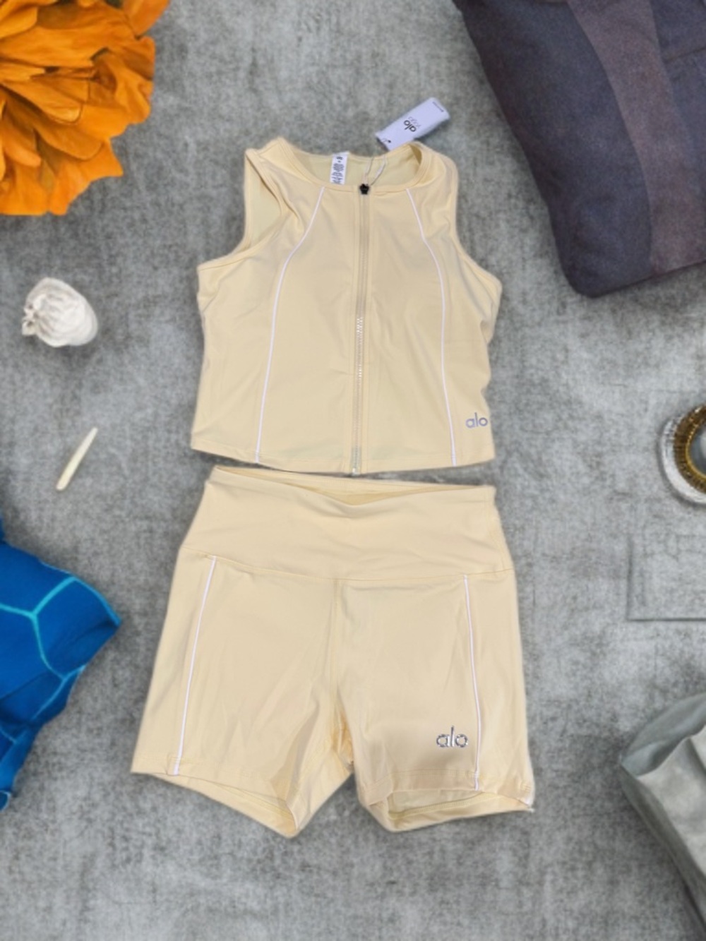 Pale Yellow Zip-Front blouse and short Set